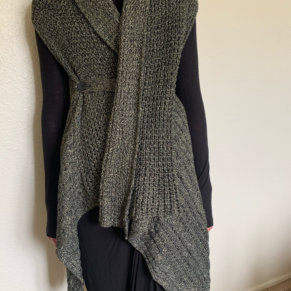 BCBG MAXAZRIA Sleeveless Metallic Look Cardigan